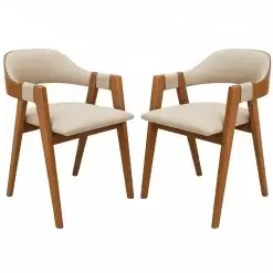 Kit 2 Cadeiras Perola Em Linho Madeira Wj Decor Bege