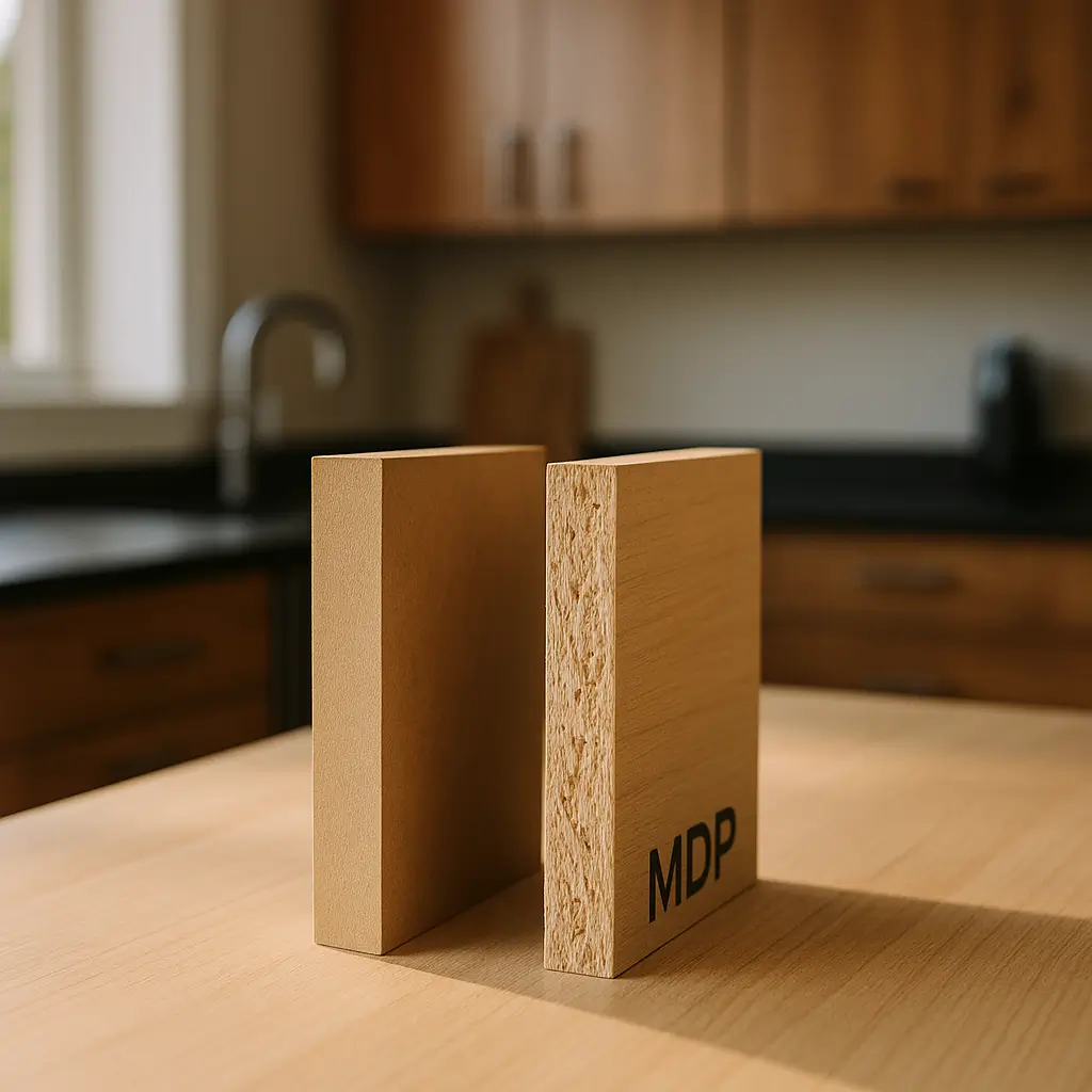 MDF ou MDP diferença prática na cozinha e no quarto com placas verticais de MDF e MDP sobre bancada