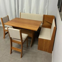 Mesa Canto Alemao Golden Estofado Com 2 Cadeiras Tecido Linho Viero 35684