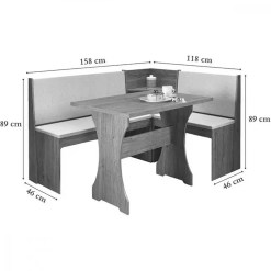 Mesa Canto Alemao Golden Estofado Com 2 Cadeiras Tecido Linho Viero 50405