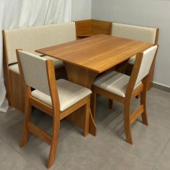 Mesa Canto Alemao Golden Estofado Com 2 Cadeiras Tecido Linho Viero 72084