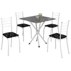 Mesa Rio Com Tampo Granito 75x75cm E 4 Cadeiras Tubular Teixeira 18552