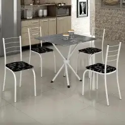 Mesa Rio Com Tampo Granito 75x75cm E 4 Cadeiras Tubular Teixeira 33980