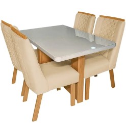 Mesa De Jantar Dora 120x80cm Com 4 Cadeiras Dora Tecido Veludo Valdemoveis Bege