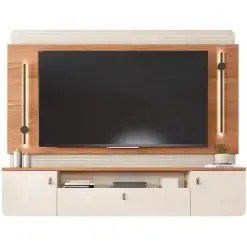 Painel Dali Para TV Ate 75 Polegadas Ripado Com LED 2 Portas 1 Gaveta Caemmun Off White Freijo