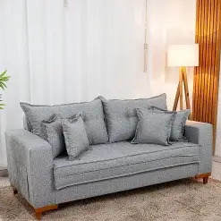 Sofa Living Portugal Em Linho 3 Lugares Com Almofadas Soltas 200cm Boareto 34508
