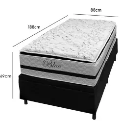 Base Bau Em Corino Com Colchao Blue Solteiro Molas Pocket E Pillow Top 69x188x88cm Paropas 33008