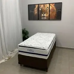 Base Bau Em Corino Com Colchao Blue Solteiro Molas Pocket E Pillow Top 69x188x88cm Paropas 36673