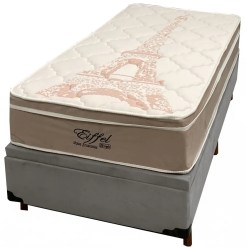 Base Bau Em Corino Com Colchao Eiffel Solteiro Com Molas Ensacadas 63x188x88cm Anjos Cinza 15140