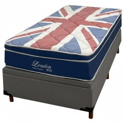 Base Bau Em Corino Com Colchao London Solteiro Com Molas Superlastic 63x188x88cm Anjos Cinza 71181