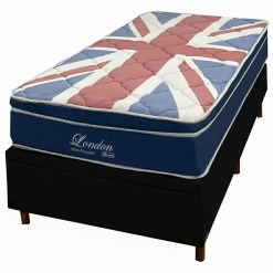 Base Bau Em Corino Com Colchao London Solteiro Com Molas Superlastic 63x188x88cm Anjos Preto 59003