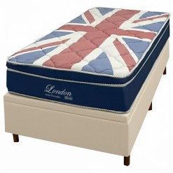 Base Bau Em Veludo Com Colchao London Solteiro Com Molas Superlastic 63x188x88cm Anjos Bege 88506