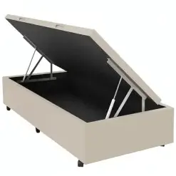 Base Com Bau Solteiro Em Veludo 36x88x188cm Alto Nivel Bege 53634