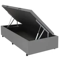 Base Com Bau Solteiro Em Veludo 36x88x188cm Alto Nivel Cinza 98638