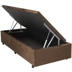 Base Com Bau Solteiro Em Veludo 36x88x188cm Alto Nivel Marrom 63090