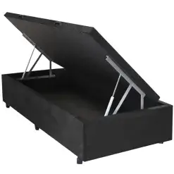 Base Com Bau Solteiro Em Veludo 36x88x188cm Alto Nivel Preto 84585