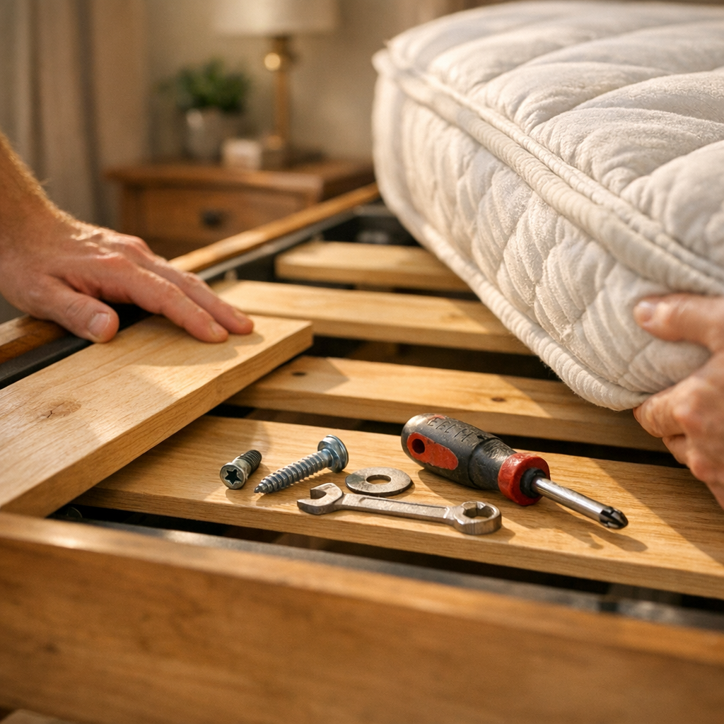 Cama fazendo barulho quando mexe: soluções ajustando ripas, parafusos e colchão