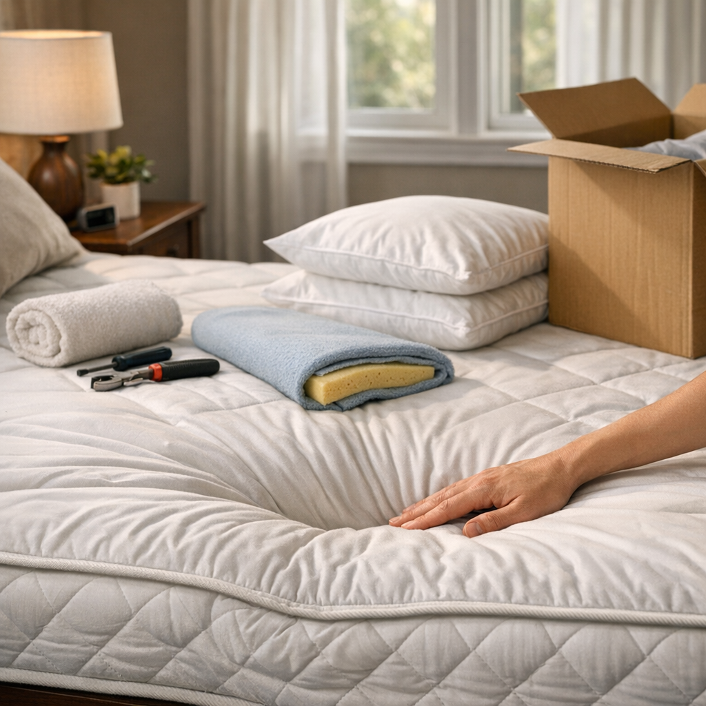 Colchão afundando no meio: o que fazer com mão pressionando afundamento, espumas, travesseiros e caixa sobre a cama