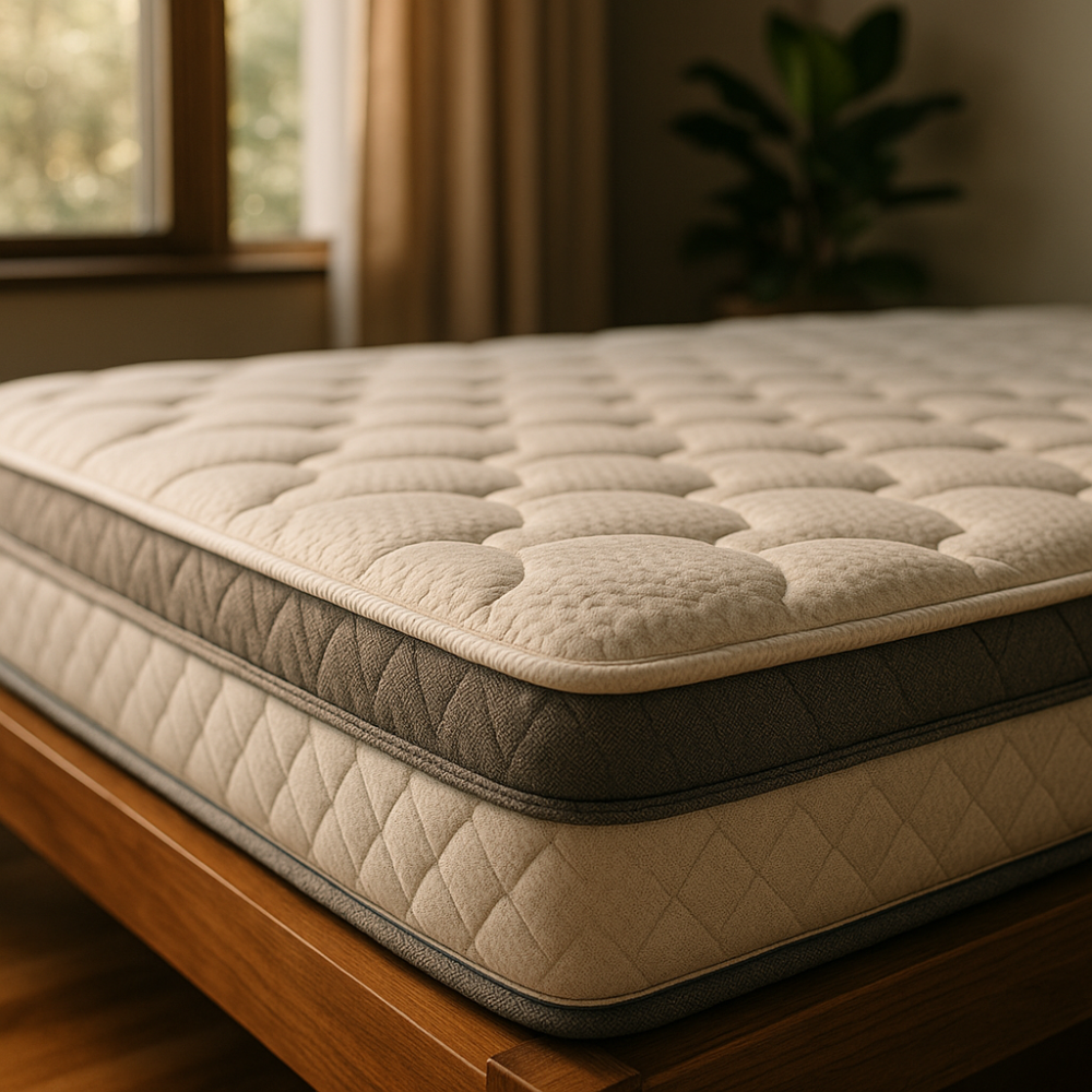 Colchão ortopédico é bom mesmo: vantagens e riscos, close no colchão bege em cama de madeira