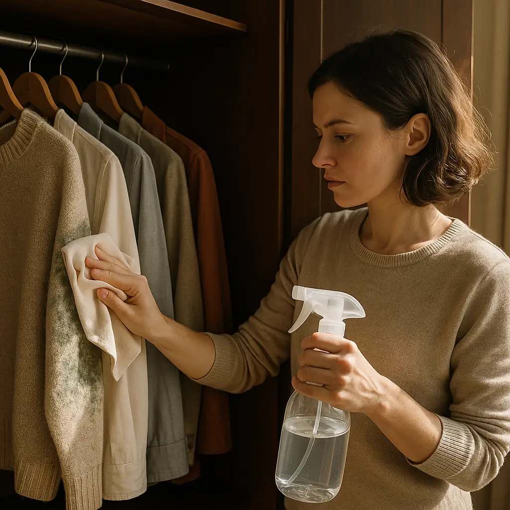 Como tirar cheiro de mofo do guarda-roupa rápido limpando mofo de roupas com pano e spray