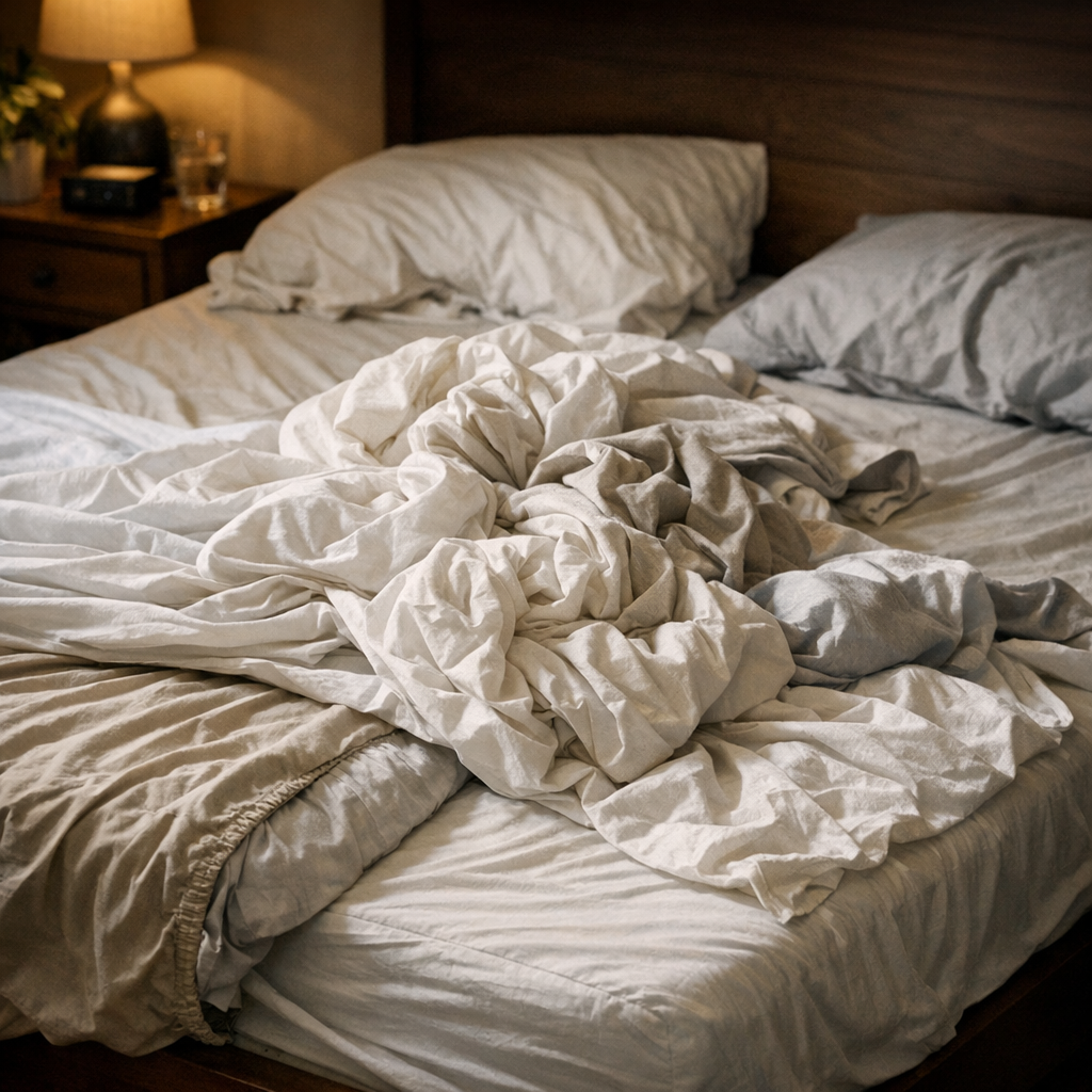 Erros na hora de montar a cama e como evitar, lençol branco solto e embolado em cama de casal