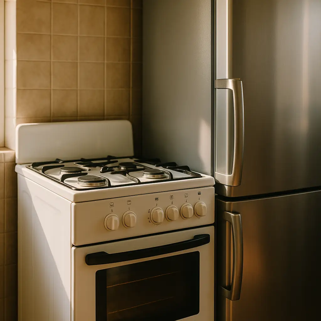 Fogão encostado na geladeira pode: riscos e distância com fogão branco ao lado de geladeira inox