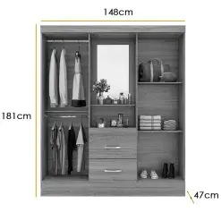 Guarda Roupa Capelinha Lord 2 Gavetas 4 Portas Solteiro Com Espelho Demobile 55648
