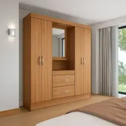 Guarda Roupa Capelinha Lord 2 Gavetas 4 Portas Solteiro Com Espelho Demobile 77727