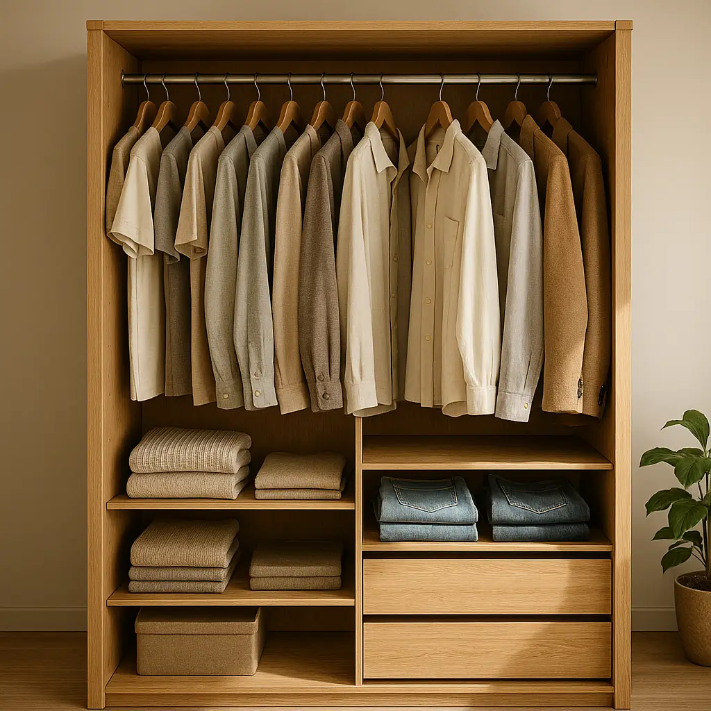 Guarda-roupa de casal barato: como escolher bem guarda-roupa de madeira com cabideiro, prateleiras, gavetas e roupas organizadas