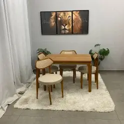 Mesa De Jantar Alegra 120x80cm Sem Vidro E 4 Cadeiras Athenas Em Linho Madeira Jcm 16601