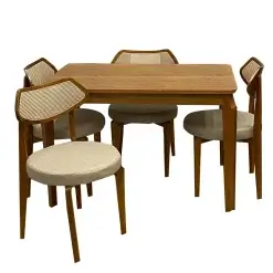 Mesa De Jantar Alegra 120x80cm Sem Vidro E 4 Cadeiras Athenas Em Linho Madeira Jcm Cinamomo Com Tecido Bege 80891