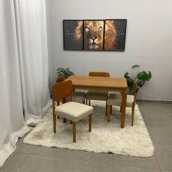 Mesa De Jantar Alegra 120x80cm Sem Vidro E 4 Cadeiras Barcelona Em Linho Madeira Jcm 34970