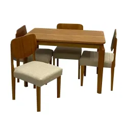 Mesa De Jantar Alegra 120x80cm Sem Vidro E 4 Cadeiras Barcelona Em Linho Madeira Jcm Cinamomo Com Tecido Bege 14088