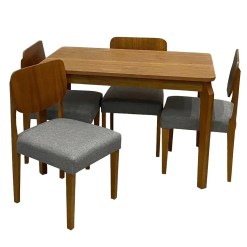 Mesa De Jantar Alegra 120x80cm Sem Vidro E 4 Cadeiras Barcelona Em Linho Madeira Jcm Cinamomo Com Tecido Cinza 47822