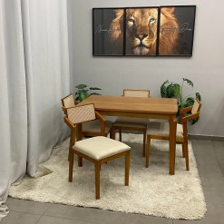 Mesa De Jantar Alegra 120x80cm Sem Vidro E 4 Cadeiras Berlim Madeira Em Linho Jcm 93507