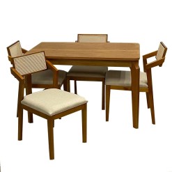 Mesa De Jantar Alegra 120x80cm Sem Vidro E 4 Cadeiras Berlim Madeira Em Linho Jcm Cinamomo Com Tecido Bege 74209