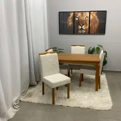 Mesa De Jantar Alegra 120x80cm Sem Vidro E 4 Cadeiras California Em Linho Estofadas Jcm 79767