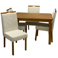 Mesa De Jantar Alegra 120x80cm Sem Vidro E 4 Cadeiras California Em Linho Estofadas Jcm Cinamomo Com Tecido Bege 82655