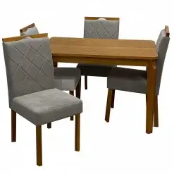Mesa De Jantar Alegra 120x80cm Sem Vidro E 4 Cadeiras California Em Linho Estofadas Jcm Cinamomo Com Tecido Cinza 92663