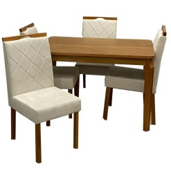 Mesa De Jantar Alegra 120x80cm Sem Vidro E 4 Cadeiras California Em Veludo Estofadas Jcm Cinamomo Com Tecido Bege 56410