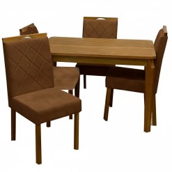 Mesa De Jantar Alegra 120x80cm Sem Vidro E 4 Cadeiras California Em Veludo Estofadas Jcm Cinamomo Com Tecido Marrom 85336