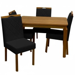 Mesa De Jantar Alegra 120x80cm Sem Vidro E 4 Cadeiras California Em Veludo Estofadas Jcm Cinamomo Com Tecido Preto 44050