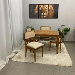Mesa De Jantar Alegra 120x80cm Sem Vidro E 4 Cadeiras Canada Em Linho Madeira Jcm 58130