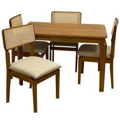 Mesa De Jantar Alegra 120x80cm Sem Vidro E 4 Cadeiras Canada Em Linho Madeira Jcm Cinamomo Com Tecido Bege 80849