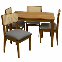 Mesa De Jantar Alegra 120x80cm Sem Vidro E 4 Cadeiras Canada Em Linho Madeira Jcm Cinamomo Com Tecido Cinza 44793