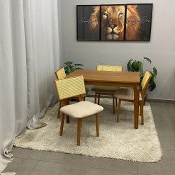 Mesa De Jantar Alegra 120x80cm Sem Vidro E 4 Cadeiras Diamante Madeira Em Linho Jcm 29737