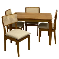 Mesa De Jantar Alegra 120x80cm Sem Vidro E 4 Cadeiras Diamante Madeira Em Linho Jcm Cinamomo Com Tecido Bege 39937