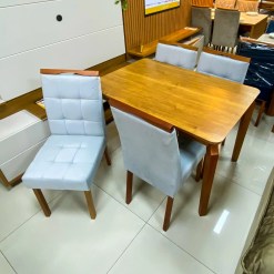 Mesa De Jantar Alegra 120x80cm Sem Vidro E 4 Cadeiras Giulia Em Veludo Estofadas Jcm 97376