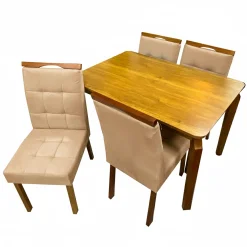 Mesa De Jantar Alegra 120x80cm Sem Vidro E 4 Cadeiras Giulia Em Veludo Estofadas Jcm Cinamomo Com Tecido Bege 16590