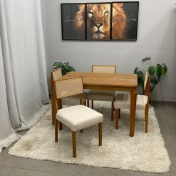 Mesa De Jantar Alegra 120x80cm Sem Vidro E 4 Cadeiras Grecia Madeira Em Linho Jcm 70966